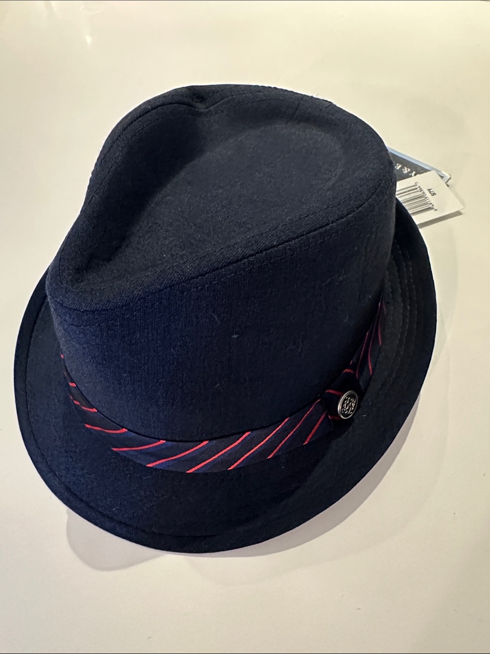 Andy & Evan Navy Fedoras with Red-Striped Band and Navy Band - NWT